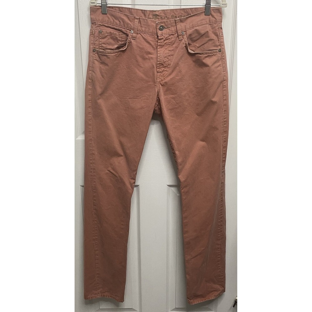 7 For All Mankind Women Straight Pink Coral Jeans Stretch Mid 10"-30-32x32"